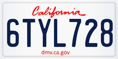 CA license plate 6TYL728