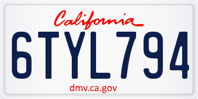 CA license plate 6TYL794