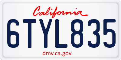CA license plate 6TYL835