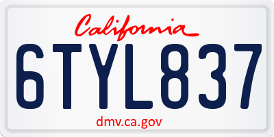 CA license plate 6TYL837