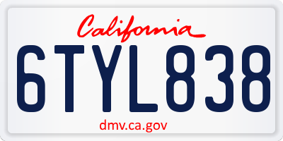 CA license plate 6TYL838