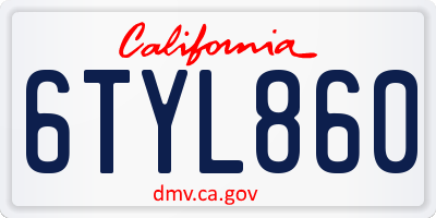 CA license plate 6TYL860