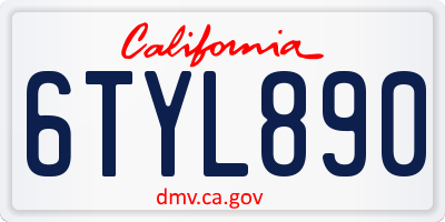 CA license plate 6TYL890