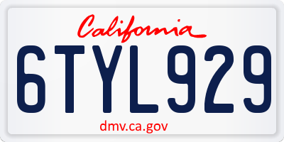 CA license plate 6TYL929