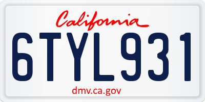 CA license plate 6TYL931