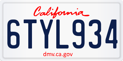 CA license plate 6TYL934