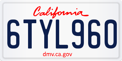 CA license plate 6TYL960