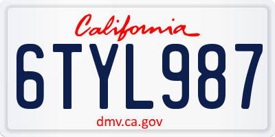 CA license plate 6TYL987