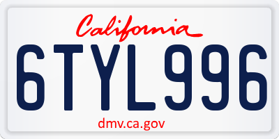 CA license plate 6TYL996