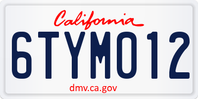 CA license plate 6TYM012