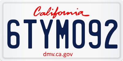 CA license plate 6TYM092