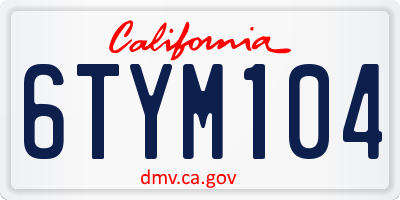 CA license plate 6TYM104