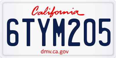CA license plate 6TYM205