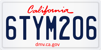 CA license plate 6TYM206