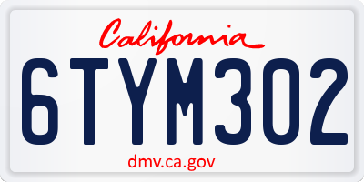 CA license plate 6TYM302