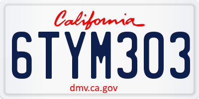 CA license plate 6TYM303