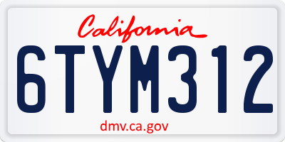 CA license plate 6TYM312