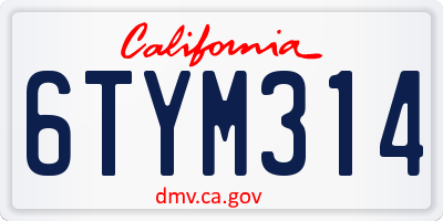 CA license plate 6TYM314
