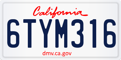 CA license plate 6TYM316