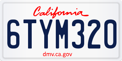CA license plate 6TYM320