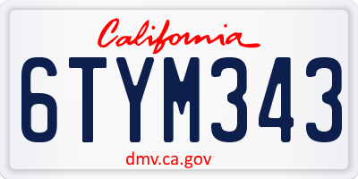 CA license plate 6TYM343