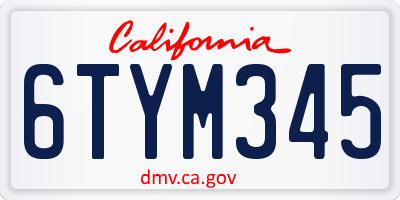 CA license plate 6TYM345