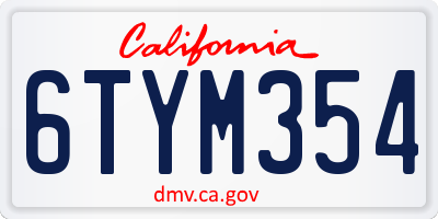CA license plate 6TYM354