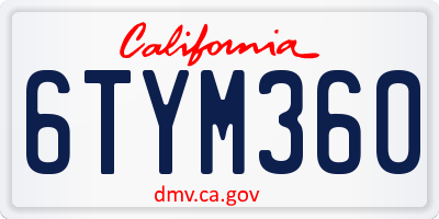 CA license plate 6TYM360