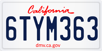CA license plate 6TYM363