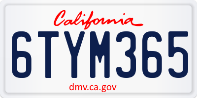 CA license plate 6TYM365