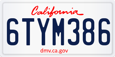CA license plate 6TYM386