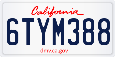 CA license plate 6TYM388