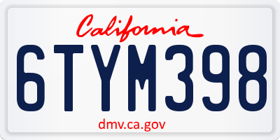 CA license plate 6TYM398