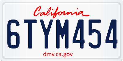 CA license plate 6TYM454