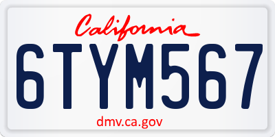 CA license plate 6TYM567