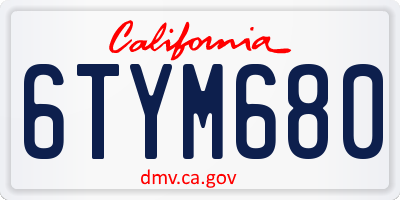 CA license plate 6TYM680