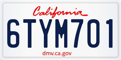 CA license plate 6TYM701