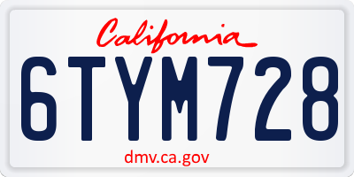 CA license plate 6TYM728