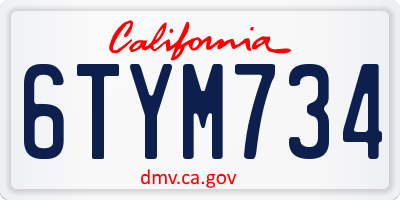 CA license plate 6TYM734