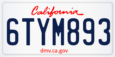 CA license plate 6TYM893