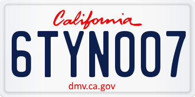 CA license plate 6TYN007