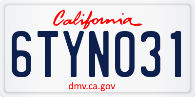 CA license plate 6TYN031