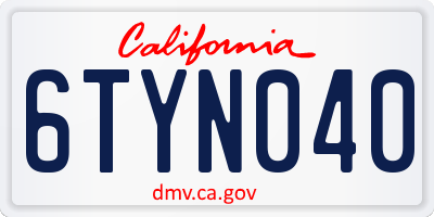 CA license plate 6TYN040