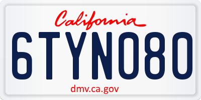 CA license plate 6TYN080