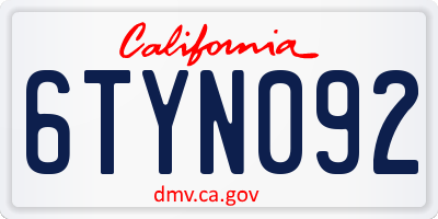 CA license plate 6TYN092