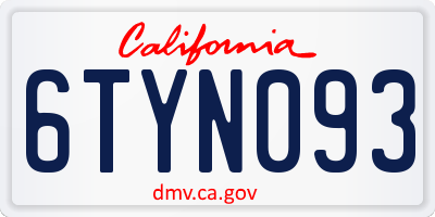 CA license plate 6TYN093