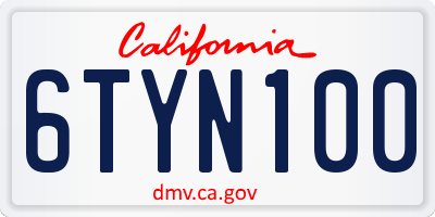 CA license plate 6TYN100