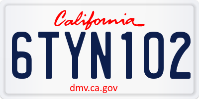 CA license plate 6TYN102