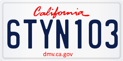 CA license plate 6TYN103