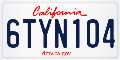 CA license plate 6TYN104